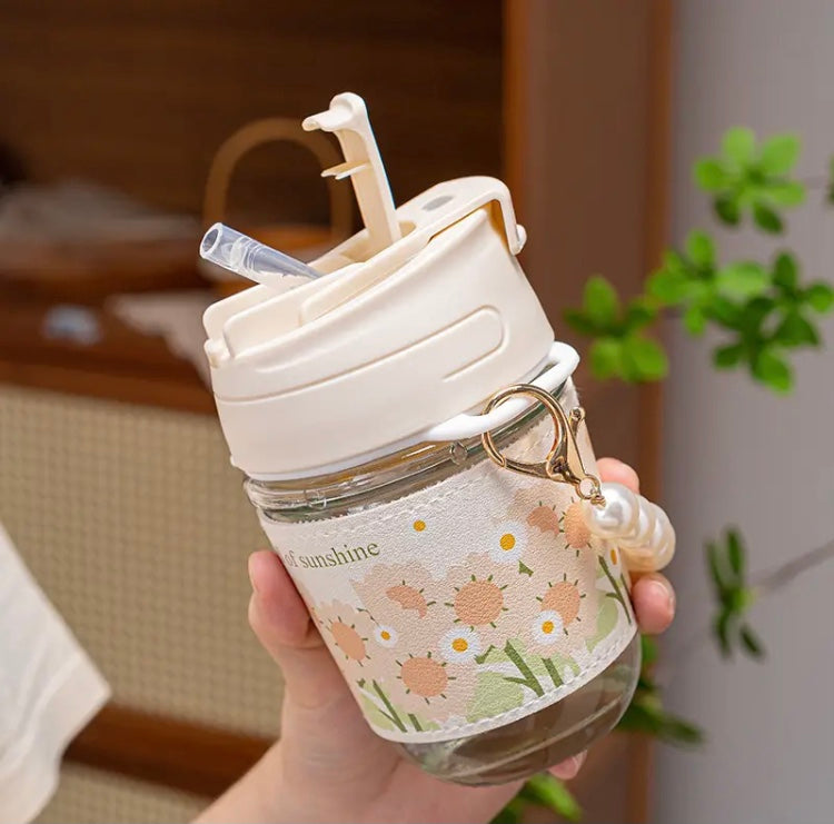 Thermal Mini Coffee And Water Bottle, Portable Glass Straw Cup, Dual Drinking Pearl Bracelet Cup Thermal Mini Coffee And Water Bottle, Portable Glass Straw Cup, Dual Drinking Pearl Bracelet Cup